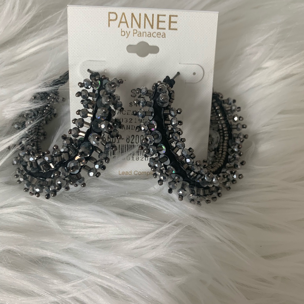 Nwt Pannee By Panacea Grey Black Hoop Earrings 20$